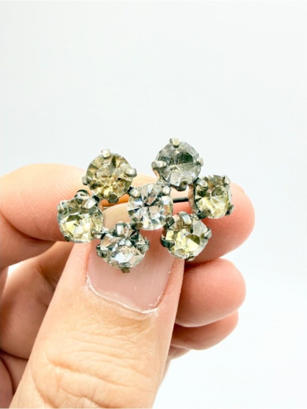 Vintage Made in Germany Rhinestone Cluster Brooch Silver Tone